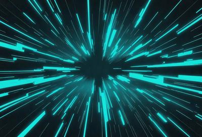 The primary subject of the image is a bright blue light streak, which appears to be a neon light or a lightning bolt. The setting is a dark background, which contrasts with the bright blue light. The visual style is a digital art or illustration, as the light streak is depicted in a stylized manner. The colors and mood of the image are predominantly blue, creating a sense of energy and movement.