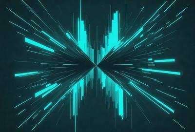 The primary subject of the image is a blue and green light effect, which appears to be a digital art or illustration. The setting is a dark blue background, and the visual style is a futuristic and modern design. The colors and mood of the image are predominantly blue and green, creating a sense of depth and motion.
