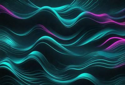 The primary subject of the image is a blue and purple wave pattern. The setting is a dark background, which contrasts with the vibrant colors of the wave pattern. The visual style appears to be a digital art or illustration, as the wave pattern is intricately detailed and has a modern, abstract appearance. The dominant colors are blue and purple, creating a calming and serene atmosphere.