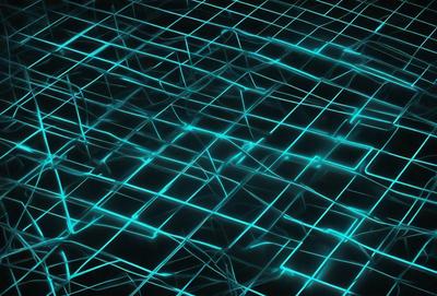 The primary subject of the image is a blue, geometric pattern. The setting is a dark background, which contrasts with the bright blue pattern. The visual style is a digital art or illustration, as the pattern appears to be a digital creation. The colors and mood of the image are predominantly blue, creating a calm and serene atmosphere.