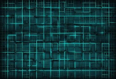 The primary subject of the image is a blue and green patterned wall. The setting is a dark room with a blue and green wallpaper. The visual style is a digital art or illustration, creating a unique and intricate design. The dominant colors are blue and green, giving the wall a vibrant and lively atmosphere.