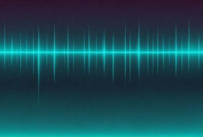 The primary subject of the image is a blue and green sound wave. The setting is a dark background, which contrasts with the bright colors of the sound wave. The visual style is a digital art or illustration, as the sound wave is depicted in a stylized manner. The dominant colors are blue and green, creating a calming and soothing atmosphere.
