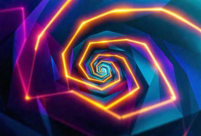 The primary subject of the image is a spiral pattern, which is a part of a larger, colorful design. The spiral is surrounded by a blue background, giving it a vibrant and lively appearance. The visual style of the image is a combination of digital art and illustration, creating a unique and eye-catching design. The colors and mood of the image are predominantly blue and purple, with a sense of depth and movement, making it an interesting and captivating piece of art.