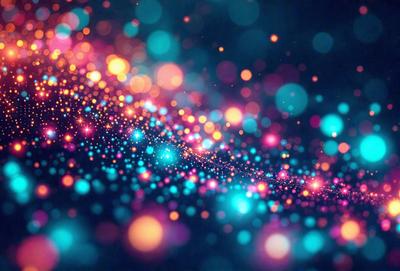 The primary subject of the image is a vibrant and colorful display of lights, which creates a visually striking and lively atmosphere. The setting is a dark background, which contrasts with the bright and colorful lights. The visual style of the image is a combination of digital art and illustration, as the lights are depicted in a way that resembles a painting or a digital artwork. The colors and mood of the image are predominantly blue and orange, which are associated with energy, excitement, and warm