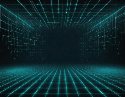 The primary subject of the image is a blue, geometric pattern. The setting is a dark room with a black background, creating a contrasting effect. The visual style is a digital art or illustration, as the pattern appears to be a part of a larger design. The dominant colors are blue and black, giving the image a modern and sleek appearance.
