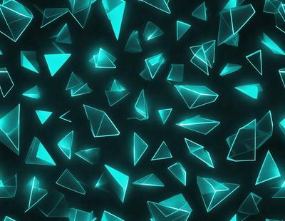 The primary subject of the image is a pattern of blue triangles. The setting is a dark background, which contrasts with the bright blue triangles. The visual style is a digital art or illustration, as the triangles are arranged in a visually appealing manner. The colors and mood of the image are predominantly blue, creating a calm and serene atmosphere.
