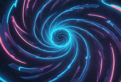 The primary subject of the image is a spiral pattern, which is the main object, scene, or focus of the image. The spiral pattern is set against a dark background, creating a contrasting visual style. The colors in the image are predominantly blue, giving the scene a calm and serene atmosphere.