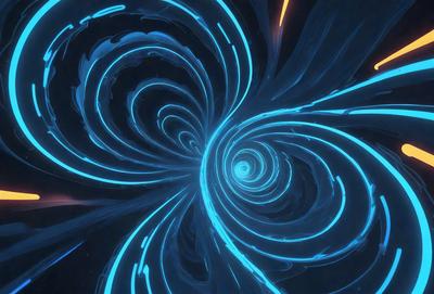 The primary subject of the image is a blue spiral, which appears to be a digital art or illustration. The setting is a dark background, which contrasts with the blue spiral. The visual style is a combination of digital art and illustration, creating a unique and captivating scene. The colors and mood of the image are predominantly blue, giving it a calm and serene atmosphere.