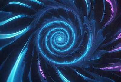 The primary subject of the image is a spiral pattern, which is a blue and purple swirl. The setting is a dark background, which contrasts with the vibrant colors of the spiral pattern. The visual style appears to be a digital art or illustration, as the spiral pattern is intricately detailed and has a unique, artistic appearance. The dominant colors in the image are blue and purple, creating a sense of depth and visual interest.