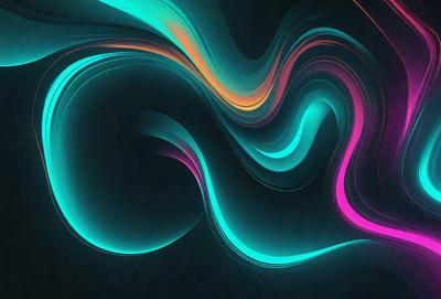 The primary subject of the image is a colorful, swirling pattern that resembles a wave or a flowing river. The setting is a dark background, which contrasts with the vibrant colors of the pattern. The visual style appears to be a combination of digital art and illustration, creating a dynamic and eye-catching design. The dominant colors in the image are blue, green, and pink, which contribute to a lively and energetic atmosphere.