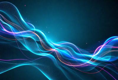 The primary subject of the image is a blue and purple wave, which is the main focus of the scene. The wave is set against a dark blue background, creating a striking contrast. The visual style of the image is digital art, as it appears to be a computer-generated or digitally manipulated image. The dominant colors in the image are blue and purple, giving it a calming and serene atmosphere.