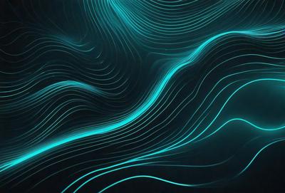 The primary subject of the image is a blue, curved, and flowing pattern. The setting is a dark background, which contrasts with the blue pattern. The visual style is a digital art or illustration, creating a unique and captivating atmosphere. The dominant colors are blue and black, giving the image a modern and futuristic feel.