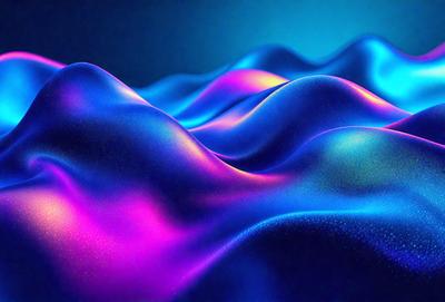 The primary subject of the image is a series of three blue and purple waves, each with a different shape and size. The waves are set against a blue background, creating a visually striking scene. The image appears to be a digital art or illustration, as it showcases a unique and creative visual style. The dominant colors in the image are blue and purple, which contribute to a calming and serene atmosphere.