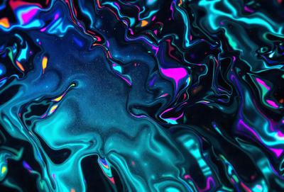 The primary subject of the image is a blue and purple swirling pattern, which appears to be a digital art or illustration. The setting is a dark background, and the visual style is a mix of colors and patterns. The dominant colors are blue and purple, creating a vibrant and lively atmosphere.