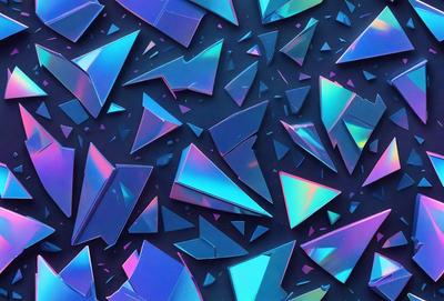 The primary subject of the image is a collection of blue and purple triangles. These triangles are arranged in various shapes and sizes, creating a visually appealing pattern. The setting is a dark blue background, which contrasts with the bright colors of the triangles. The visual style of the image is a combination of digital art and illustration, giving it a unique and artistic appearance. The dominant colors in the image are blue and purple, creating a calm and soothing atmosphere.