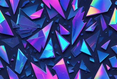 The primary subject of the image is a collection of colorful, abstract shapes, which appear to be made of glass or crystal. These shapes are arranged in a visually appealing manner, creating a vibrant and dynamic scene. The setting is a dark background, which contrasts with the bright colors of the shapes. The visual style of the image is a combination of digital art and illustration, with the shapes appearing to be both realistic and artistic. The dominant colors in the image are blue, purple, and pink