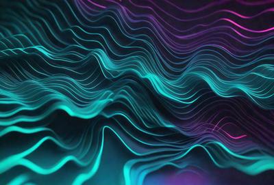 The primary subject of the image is a purple and blue wave pattern. The setting is a dark background, which contrasts with the vibrant colors of the wave pattern. The visual style appears to be a digital art or illustration, as the wave pattern is intricately detailed and has a modern, artistic appearance. The dominant colors in the image are purple and blue, creating a calming and serene atmosphere.