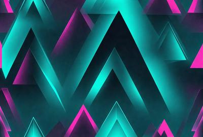 The primary subject of the image is a colorful, geometric pattern featuring a combination of blue, pink, and green colors. The setting is a dark background, which contrasts with the vibrant colors of the pattern. The visual style appears to be a digital art or illustration, as the pattern is intricate and well-defined. The overall atmosphere of the image is lively and energetic, with the bright colors and unique design creating a captivating and visually appealing scene.