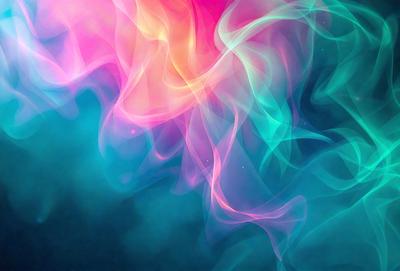 The primary subject of the image is a colorful, swirling, and somewhat abstract pattern. The setting is a blue background, which contrasts with the vibrant colors of the pattern. The visual style appears to be a combination of digital art and illustration, creating a unique and eye-catching design. The dominant colors in the image are pink, blue, and green, giving the overall atmosphere a lively and energetic feel.
