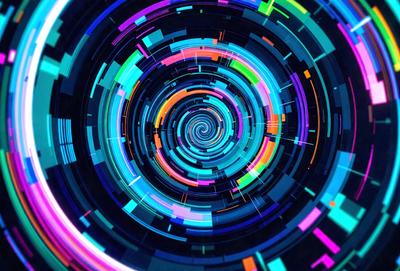 The primary subject of the image is a spiral pattern, which is a digital art or illustration. The spiral is set against a blue background, giving it a vibrant and colorful appearance. The visual style of the image suggests that it is a digital creation, possibly a graphic design or a piece of artwork. The dominant colors in the image are blue and various shades of the color, creating a lively and dynamic atmosphere.