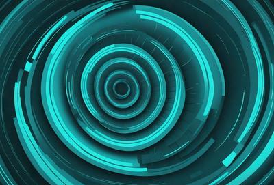 The primary subject of the image is a spiral or circular pattern, which is the main object, scene, or focus of the image. The setting or background is a blue, green, and white color scheme, which gives the image a futuristic and modern visual style. The colors and mood of the image are predominantly blue and green, creating a sense of depth and movement.