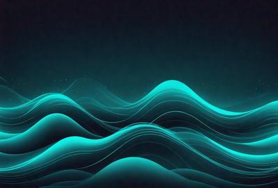 The primary subject of the image is a blue ocean with waves. The setting is a dark blue sky, creating a contrasting backdrop. The visual style is a digital art or illustration, as the waves are depicted in a patterned manner. The colors and mood of the image are predominantly blue, creating a serene and calming atmosphere.