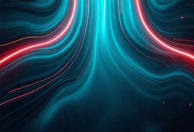 The primary subject of the image is a blue and red light effect, which appears to be a digital art or illustration. The setting is a dark background, and the visual style is a combination of digital art and light effects. The dominant colors are blue and red, creating a vibrant and energetic atmosphere.