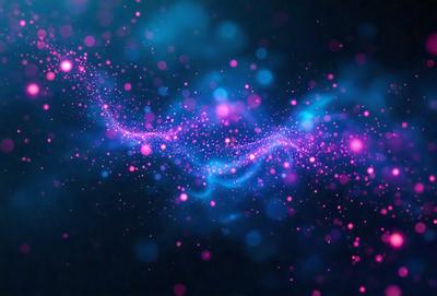 The primary subject of the image is a brightly colored, swirling pattern of pink and blue lights. The setting is a dark background, which contrasts with the vibrant colors of the swirling lights. The visual style appears to be a digital art or illustration, as the swirling lights are depicted in a dynamic and artistic manner. The colors and mood of the image are lively and energetic, with the pink and blue hues creating a sense of excitement and movement.