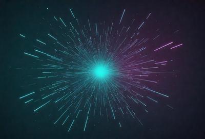 The primary subject of the image is a bright, colorful, and vibrant explosion of light. The setting is a dark background, which contrasts with the bright colors of the light. The visual style is a digital art or illustration, as the light appears to be a digital creation. The colors and mood of the image are lively and energetic, with the bright light creating a sense of excitement and movement.