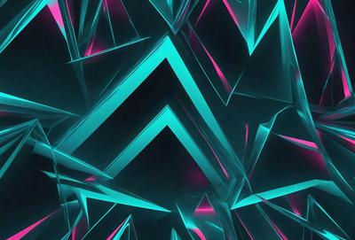The primary subject of the image is a geometric pattern made up of triangles and squares. The pattern is predominantly blue and pink, creating a visually striking and vibrant scene. The setting appears to be a dark background, which contrasts with the bright colors of the pattern. The visual style of the image is a combination of digital art and illustration, showcasing the intricate design of the geometric pattern. The overall atmosphere of the image is lively and energetic, thanks to the bold colors and dynamic pattern