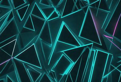 The primary subject of the image is a pattern of blue and green triangles. The setting is a dark background, which contrasts with the bright colors of the triangles. The visual style appears to be a digital art or illustration, as the triangles are arranged in a complex and intricate manner. The dominant colors are blue and green, creating a calm and soothing atmosphere.