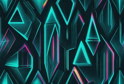 The primary subject of the image is a colorful, geometric pattern made up of various shapes and colors. The setting is a dark background, which contrasts with the vibrant colors of the pattern. The visual style appears to be a combination of digital art and illustration, creating a unique and eye-catching design. The dominant colors in the image are blue, green, and pink, giving the pattern a lively and energetic atmosphere.