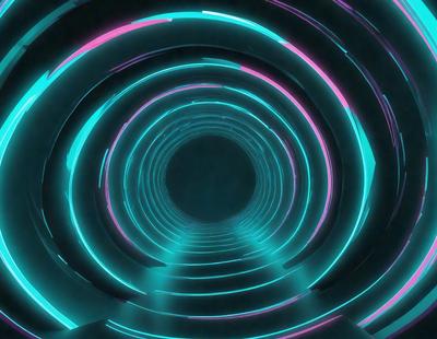 The primary subject of the image is a tunnel-like structure with a brightly lit, colorful interior. The tunnel is illuminated by a series of neon lights, creating a vibrant and dynamic atmosphere. The setting is a futuristic environment, possibly a space station or a high-tech facility. The visual style of the image is a combination of digital art and illustration, with the neon lights and tunnel design creating a unique and captivating visual experience. The colors and mood of the image are predomin