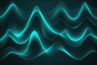 The primary subject of the image is a blue wave pattern, which is the main focus of the image. The setting is a dark background, which contrasts with the blue wave pattern. The visual style is a digital art or illustration, as the wave pattern is created using digital tools. The dominant colors are blue and black, giving the image a calm and serene atmosphere.