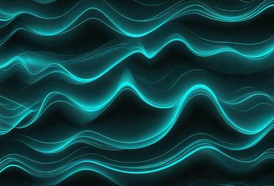 The primary subject of the image is a blue and green wave pattern, which is the main object, scene, or focus of the image. The setting or background is a dark blue surface, which contrasts with the bright blue and green wave pattern. The visual style of the image is a digital art or illustration, as it is a well-crafted and detailed representation of the wave pattern. The colors and mood of the image are predominantly blue and green, creating a serene and calming atmosphere.
