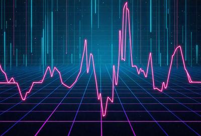 The primary subject of the image is a pink line that is moving upwards on a purple background. The setting appears to be a futuristic environment, possibly a video game or a digital art piece. The visual style is a combination of digital art and illustration, with the pink line and purple background creating a unique and eye-catching design. The colors and mood of the image are predominantly pink and purple, giving it a vibrant and energetic atmosphere.
