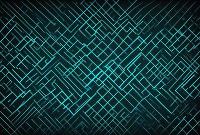The primary subject of the image is a blue and green patterned background. The setting is a dark background, which contrasts with the bright colors of the pattern. The visual style appears to be a digital art or illustration, as the pattern is intricate and detailed. The colors and mood of the image are vibrant and energetic, with the blue and green hues creating a sense of depth and movement.