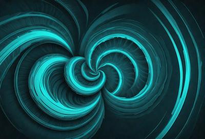 The primary subject of the image is a spiral pattern, which is a blue and white design. The setting is a dark background, which contrasts with the spiral pattern. The visual style is a digital art or illustration, as the spiral pattern appears to be a part of a larger design. The colors and mood of the image are predominantly blue and white, creating a sense of calmness and elegance.