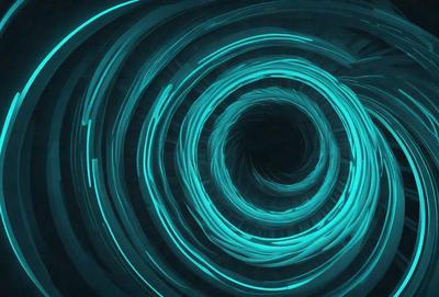 The primary subject of the image is a blue spiral, which appears to be a swirling tunnel or a vortex. The setting is a dark background, which contrasts with the bright blue color of the spiral. The visual style of the image is a combination of digital art and illustration, creating a dynamic and captivating scene. The dominant colors are blue and black, giving the image a sense of depth and intrigue.
