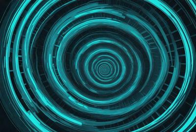The primary subject of the image is a blue spiral, which appears to be a digital art or illustration. The setting is a dark blue background, and the visual style is a combination of a photo and digital art. The dominant colors are blue and purple, creating a calm and serene atmosphere.