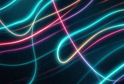 The primary subject of the image is a colorful, swirling pattern of light, which appears to be a digital art or illustration. The setting is a dark background, which contrasts with the vibrant colors of the light pattern. The visual style is modern and artistic, with the light pattern resembling a flowing, abstract design. The colors and mood of the image are lively and energetic, with the bright colors and swirling patterns creating a sense of movement and dynamism.