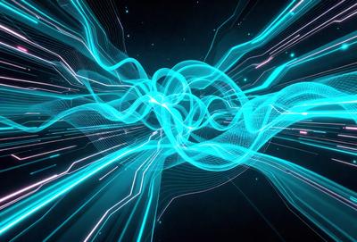 The primary subject of the image is a blue, swirling, and curving pattern. The setting is a dark background, which contrasts with the vibrant blue colors of the pattern. The visual style appears to be a digital art or illustration, as the pattern is intricate and detailed. The overall atmosphere is one of movement and energy, as the swirling pattern seems to be in constant motion.