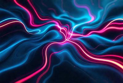 The primary subject of the image is a vibrant, colorful, and abstract design featuring a mix of red, blue, and pink hues. The setting is a dark background, which contrasts with the bright colors of the design. The visual style appears to be a combination of digital art and illustration, creating a dynamic and eye-catching pattern. The overall atmosphere is energetic and lively, with the colors and design elements working together to create a captivating and engaging image.