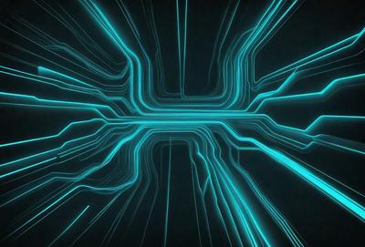 The primary subject of the image is a blue and green neon-like pattern. The setting is a dark background, which contrasts with the bright colors of the pattern. The visual style appears to be a digital art or illustration, as the colors and patterns are not typical of a photo. The dominant colors are blue and green, creating a vibrant and lively atmosphere.