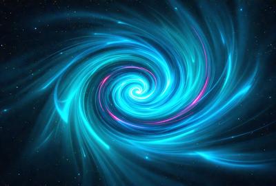 The primary subject of the image is a spiral pattern, which is a blue and pink swirl. The setting is a dark background, which contrasts with the spiral pattern. The visual style is a digital art or illustration, as the spiral pattern appears to be a digital creation. The colors and mood of the image are predominantly blue and pink, creating a vibrant and lively atmosphere.