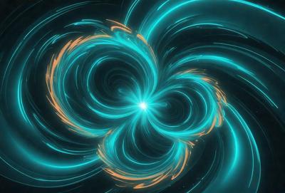 The primary subject of the image is a blue and orange spiral, which appears to be a digital art or illustration. The spiral is set against a black background, giving it a striking visual effect. The colors and mood of the image are predominantly blue and orange, creating a vibrant and dynamic atmosphere.