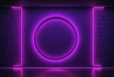The primary subject of the image is a purple circle, which is the main object, scene, or focus of the image. The setting or background is a purple wall, and the visual style appears to be a digital art or illustration. The dominant colors and overall atmosphere of the image are purple and neon, creating a unique and eye-catching visual effect.