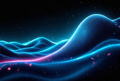 The primary subject of the image is a blue and pink wave pattern. The setting is a dark background, which contrasts with the vibrant colors of the wave pattern. The visual style is a digital art or illustration, as the wave pattern appears to be a computer-generated or hand-drawn design. The colors and mood of the image are energetic and lively, with the blue and pink hues creating a sense of movement and dynamism.