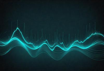 The primary subject of the image is a waveform, which is a visual representation of sound. The waveform is displayed on a black background, giving it a modern and sleek appearance. The visual style of the image is digital art, as it is a computer-generated representation of sound. The dominant colors in the image are blue and green, which are often associated with technology and digital media. The overall atmosphere of the image is futuristic and technological, as it showcases the cutting-edge visual representation of sound.