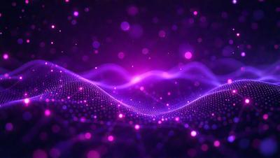 The primary subject of the image is a purple and pink light pattern, which appears to be a digital art or illustration. The setting is a dark background, and the visual style is a combination of digital art and a pattern. The colors and mood of the image are predominantly purple and pink, creating a vibrant and lively atmosphere.